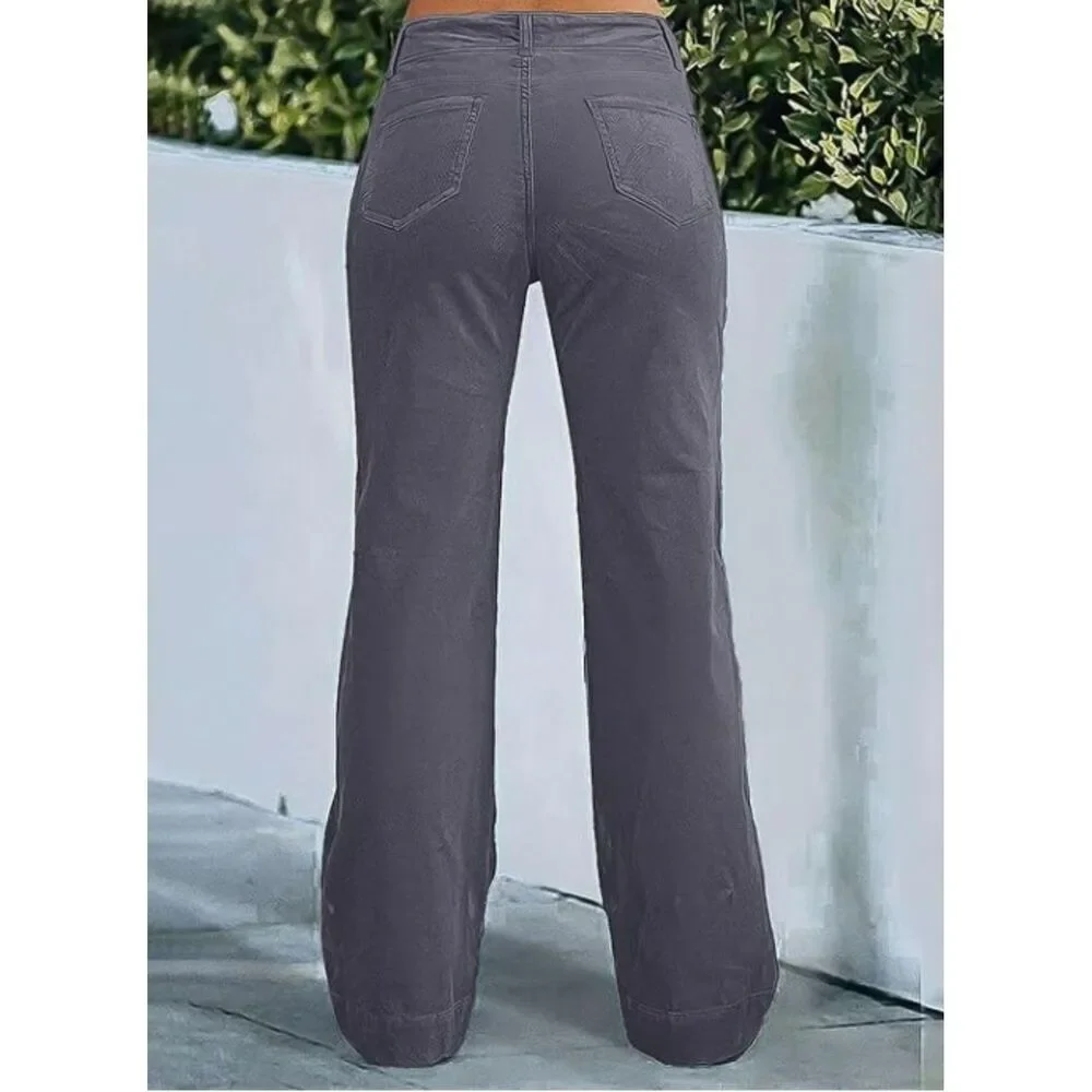 NEW Flamingals Wide Leg Pants Gray Patch Pocket NWT Stretch Womens Large - Picture 2 of 7
